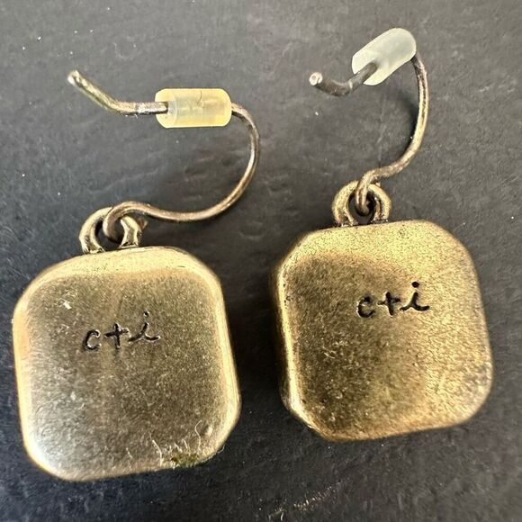 Cti Square Faceted Pink Crystal Pierced Hook Drop Dangle Earrings Gold-tone OS - Picture 3 of 4